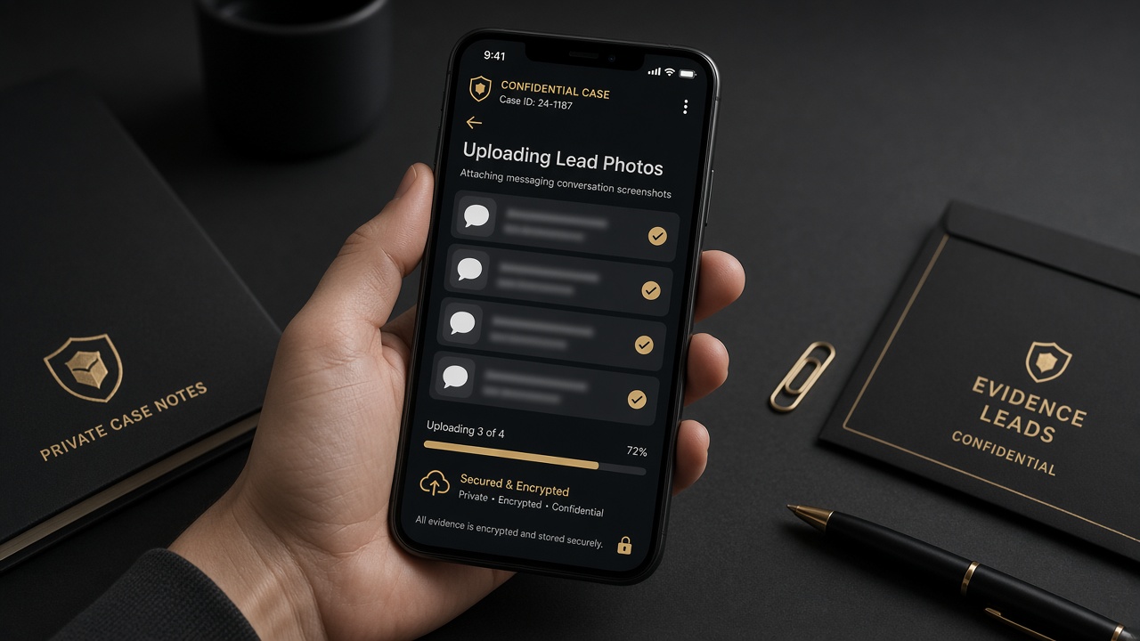 Phone uploading lead photo thumbnails to a confidential case app