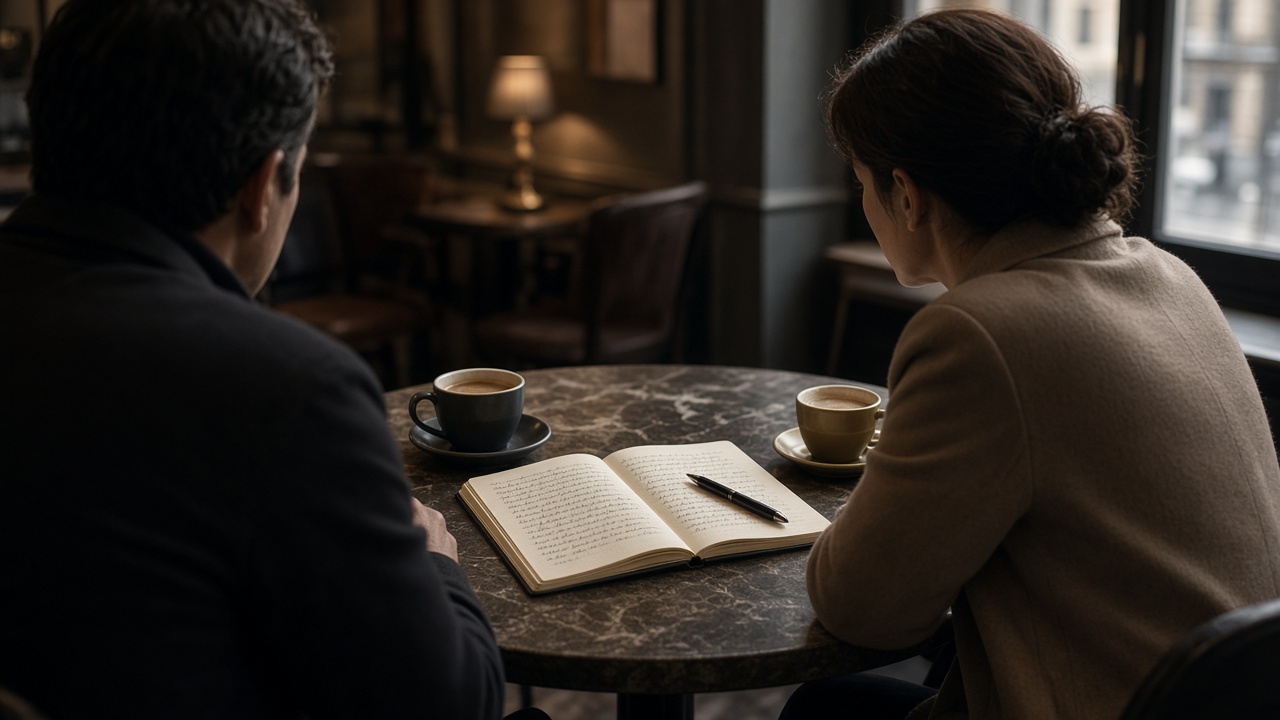 Discreet cafe interview with notebook for a third-party witness statement