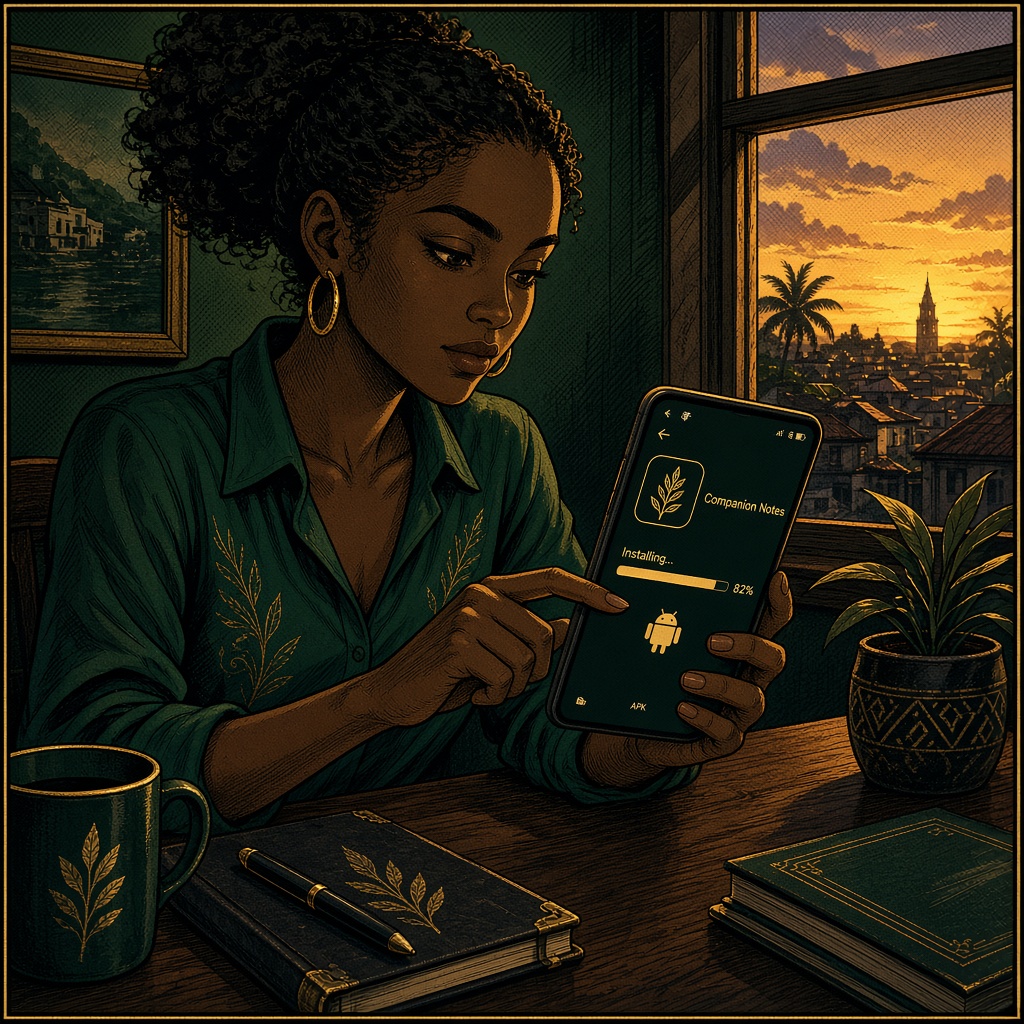 Young adult installing Companion Notes on a phone
