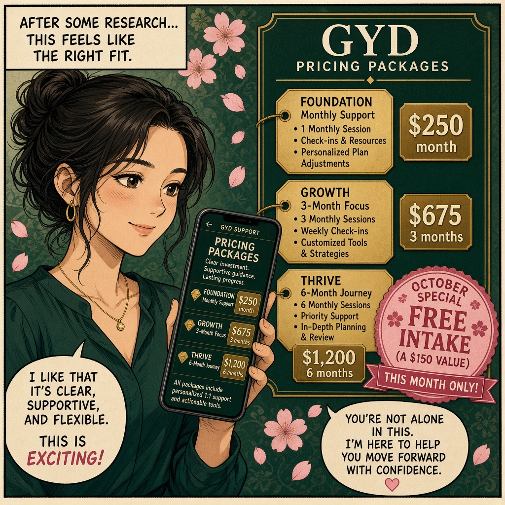 Client reviewing GYD packages and free October intake