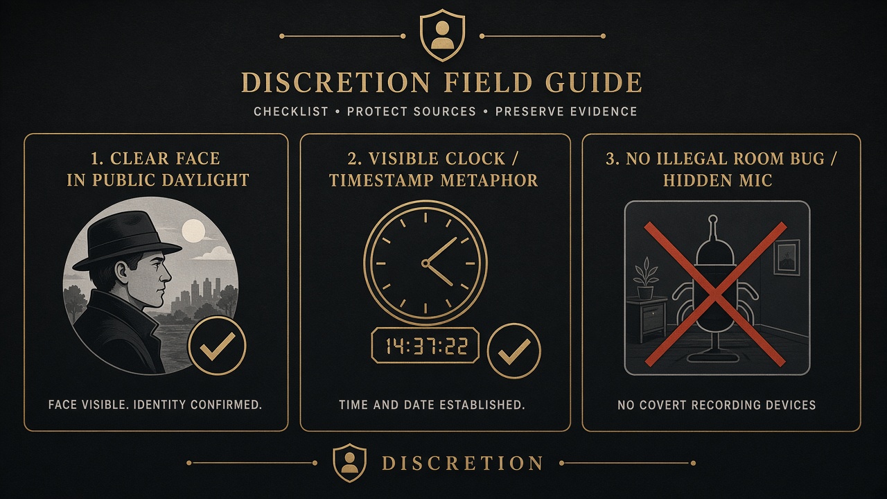 Checklist: clear face, timestamp, and no illegal hidden devices